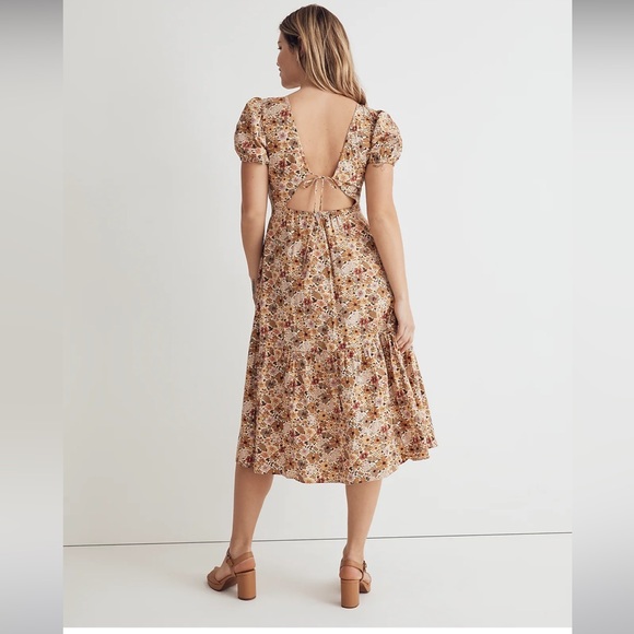 Madewell Puff-Sleeve Open-Back Midi Dress in Flora Field fall dress - Picture 4 of 8